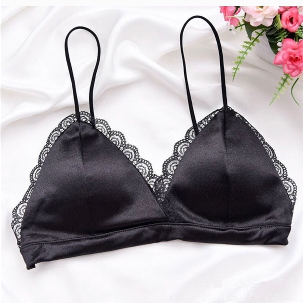 Black satin & Lace Bra